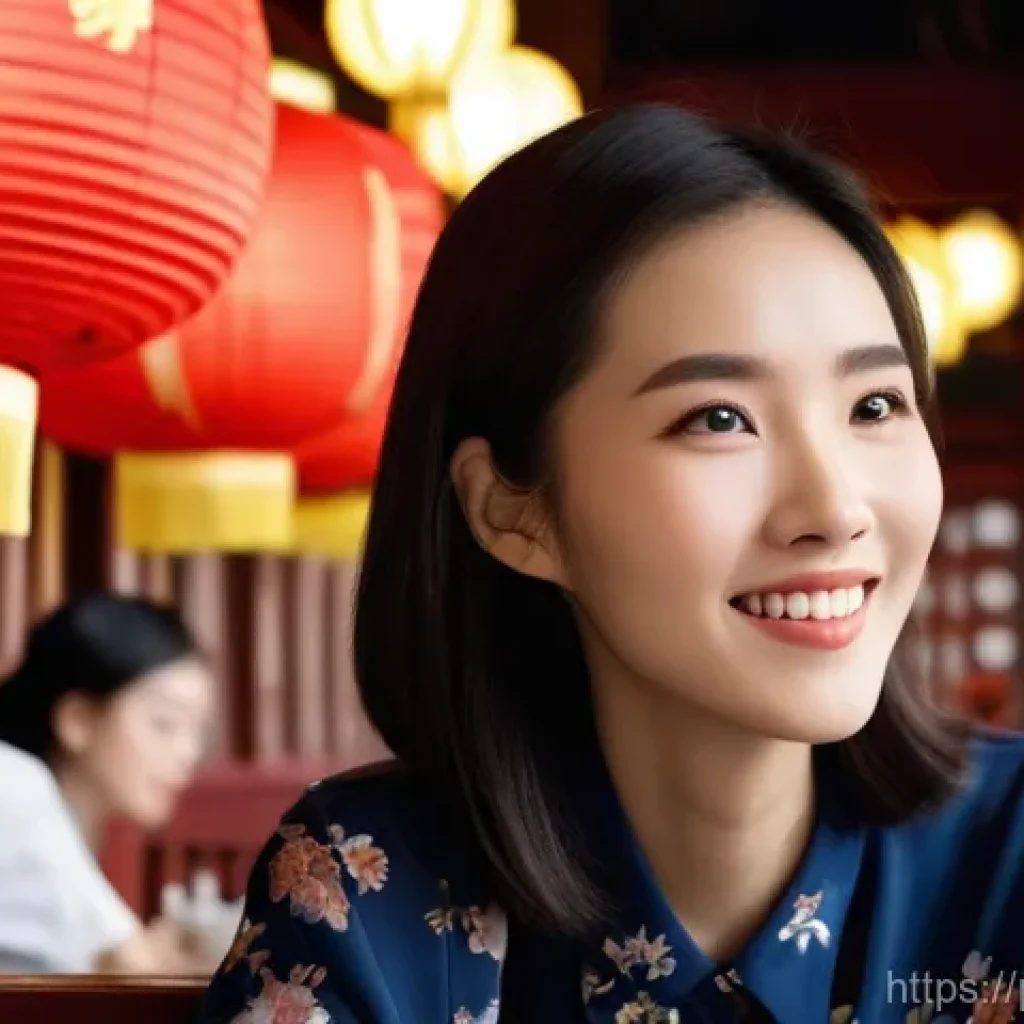 중국어 회화 실력 향상 방법 - **Prompt:** A young woman, around 22 years old, with shoulder-length dark hair, is seated at a small...