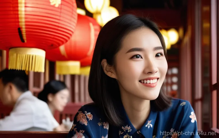 중국어 회화 실력 향상 방법 - **Prompt:** A young woman, around 22 years old, with shoulder-length dark hair, is seated at a small...