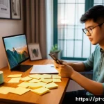 Home 21 중국어 회화 교재 추천 - A modern, cozy home study environment showing a young adult Portuguese speaker practicing Mandarin d...