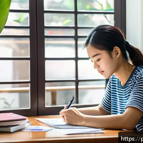 Home 17 HSK 학습 전략 세우기 - A focused young adult studying Mandarin Chinese at a cozy home desk in São Paulo, Brazil, surrounded...